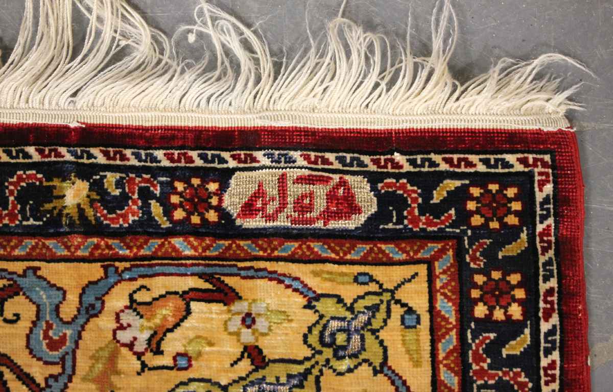 A fine Hereke silk and gilt metal thread prayer rug, Turkey, modern, the deep claret mihrab with - Image 19 of 23
