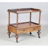 A mid-Victorian rosewood two-tier whatnot by W. & C. Wilkinson of 14 Ludgate Hill, height 67cm,