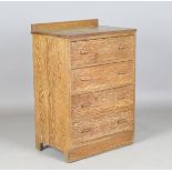 An early 20th century limed oak chest of four drawers, probably by Heals, height 96cm, width 66cm,