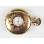 A gold keyless wind half-hunting cased gentleman's pocket watch, the gilt movement detailed 'J.W.