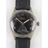 A Phoenix military issue steel backed gentleman's wristwatch, the signed black dial with silvered