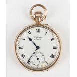 A J.W. Benson London 9ct gold cased keyless wind open-faced gentleman's pocket watch, the gilt