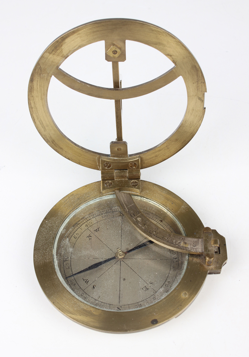 A 19th century brass equinoctial pocket sundial, the brass circular base with glazed silvered - Image 5 of 5