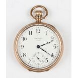 A Waltham USA 9ct gold cased keyless wind open-faced gentleman's pocket watch, the signed movement