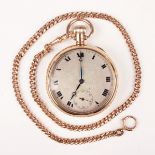 A 9ct gold cased keyless wind open-faced gentleman's pocket watch, the unsigned silvered dial with
