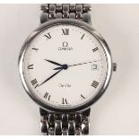 An Omega De Ville steel gentleman's bracelet wristwatch with quartz movement, the signed white