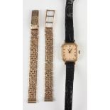 An Omega Quartz 9ct gold cut cornered rectangular cased lady's wristwatch, the signed dial with