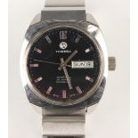 A Tressa Automatic stainless steel gentleman's bracelet wristwatch, the signed black dial with