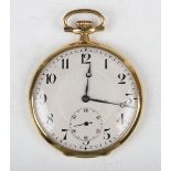 An 18ct gold cased keyless wind open-faced gentleman's dress pocket watch, the unsigned jewelled