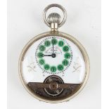 A Hebdomas nickel cased keyless wind open-faced gentleman's pocket watch, the enamelled three-