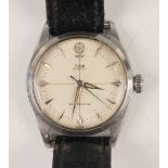 A Tudor Oyster steel circular cased gentleman's wristwatch, the signed dial with silvered hour