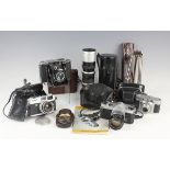 A small group of assorted cameras and accessories, including a Pentax SP500 camera with Super-