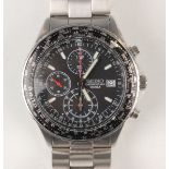 A Seiko chronograph 100m stainless steel gentleman's bracelet wristwatch with quartz movement, the