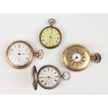 An American gilt metal keyless wind half-hunting cased gentleman's pocket watch, the movement and