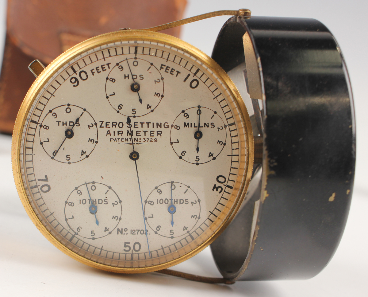 A mid-20th century gilt lacquered brass and black enamelled anemometer, the circular silvered dial - Image 2 of 2