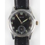 A Helios military issue steel backed gentleman's wristwatch, the signed black dial with Arabic