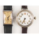 A Vertex stainless steel rectangular cased gentleman's wristwatch, the signed cream dial with gilt