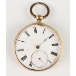A gold cased keywind open-faced gentleman's pocket watch with unsigned jewelled lever movement,