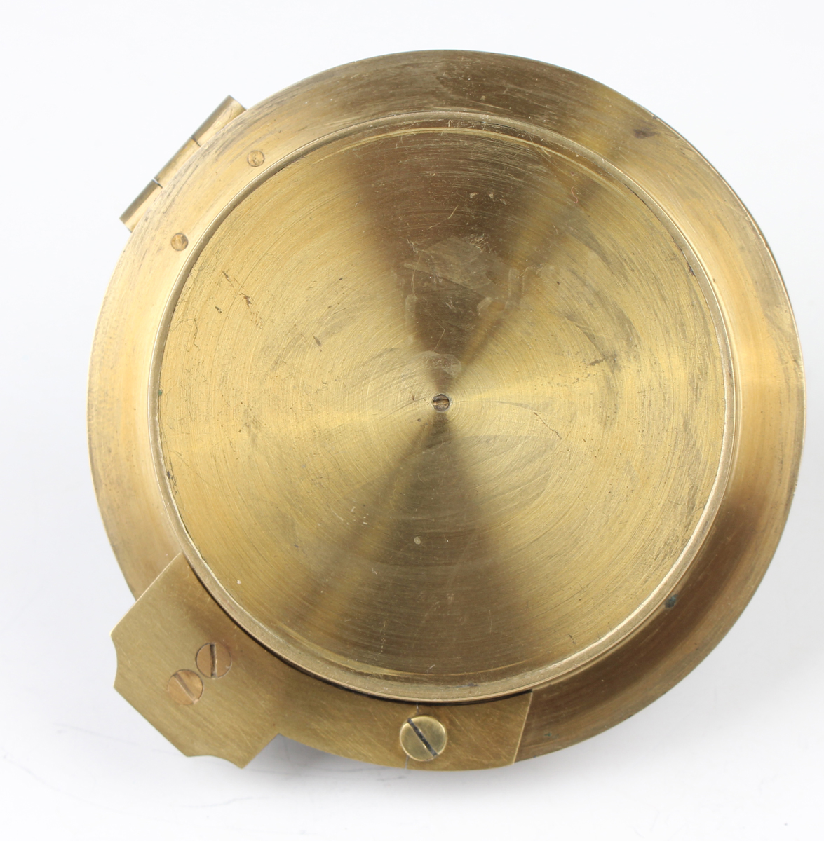 A 19th century brass equinoctial pocket sundial, the brass circular base with glazed silvered - Image 2 of 5