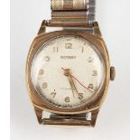 A Rotary 9ct gold cushion cased gentleman's wristwatch with signed jewelled movement, the signed