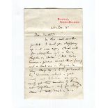 AUTOGRAPHS. An autograph letter signed (a.l.s.) by John Ruskin on Brantwood, Coniston, headed