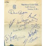 AUTOGRAPHS. A sparsely-filled autograph album including a tipped in 'Marylebone Cricket Club'