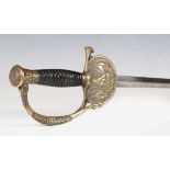 A mid-19th century Continental officer's dress sword with double-edged blade, blade length 82.5cm,
