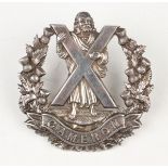 A silver officer's cap badge of the Cameron Highlanders, Birmingham 1941 by Fattorini & Sons Ltd.