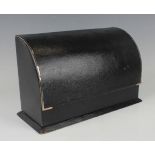 An Asprey London silver mounted black leather rectangular stationery box with domed hinged lid,