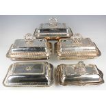 A set of three 19th century Sheffield plate rectangular entrées dishes, covers and detachable