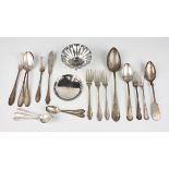 A group of German .800 silver cutlery, weight 761.3g, a German .835 bonbon dish of lobed form on