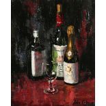 John Whitlock Codner - Still Life with Wine Bottles and Glass, 20th century oil on canvas, signed