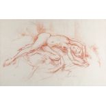 Frank Martin - Female Nude Life Study, 20th century sanguine, signed, 40cm x 63cm, within a gilt