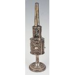 A 19th century Continental Judaic silver spice tower of stepped tapering form with filigree