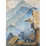 Robert McLellan Bateman - Burmese Villagers, a pair of oils on canvas laid onto board, both