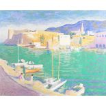 Alan Stenhouse Gourley - Mediterranean Harbour Scene, 20th century acrylic on board, signed recto,