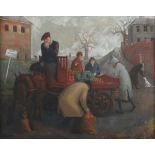 Charles Stuart Daborn - Horse, Cart and Figures, mid-20th century oil on canvas, 30cm x 49cm, within