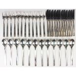 A WMF part canteen of plated cutlery, comprising twelve table knives, forks and spoons, twelve