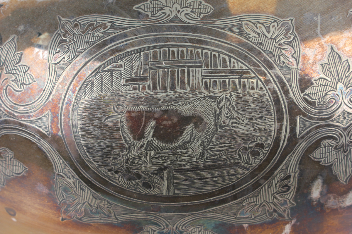 A Victorian plated meat dome with detachable scroll and beaded handle and oval meat dish, the dome - Image 3 of 7