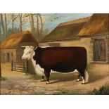 E.S. Gauci - Hereford Cow in a Farmyard, oil on canvas, signed and dated 1889, 44.5cm x 59.5cm,