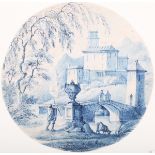 British School - 'Design for Blue-and-White Transferware, an Italianate Landscape', tondo 19th