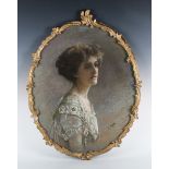 Emily Eyres - Oval Half Length Portrait of a Lady, early 20th century charcoal with coloured chalks,