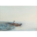 Paul Joseph Constantin Gabriel - Fisherman in a Boat in a Polder Landscape, late 19th/early 20th