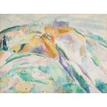 Edward Wolfe - Landscape with Large Building on a Hilltop, 20th century watercolour over pencil,