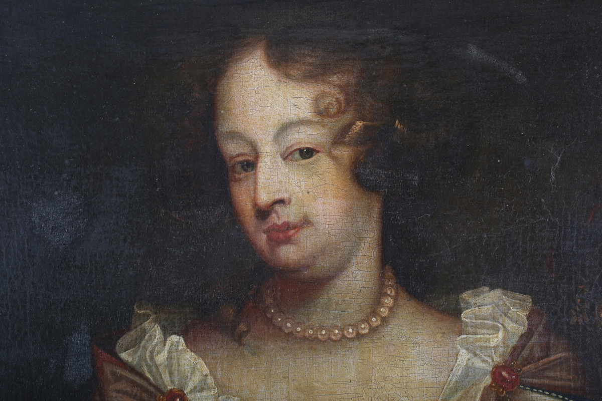 Circle of Herman Verelst - Three-quarter Length Portrait of a Lady, 17th century oil on canvas, 75cm - Image 6 of 7