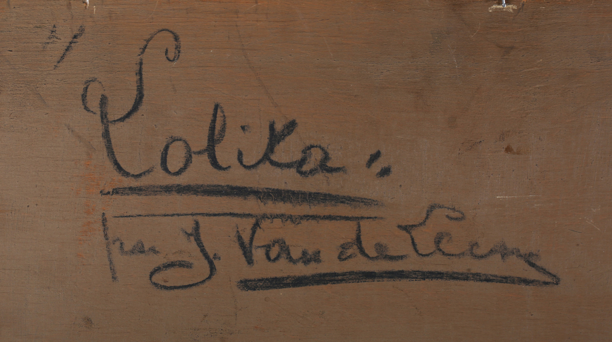 Jules van de Leene - 'Lolita', early 20th century oil on board, signed and inscribed recto, titled - Image 2 of 6