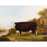 A.M. Gauci - Hereford Cow in a Landscape, oil on canvas, signed and dated 1869, 51cm x 67cm,