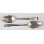 A pair of George III silver Old English Feather Edge pattern tablespoons, each engraved with