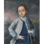 British School - Half Length Portrait of a Boy wearing a Blue Jacket and holding a Tricorn Hat, 18th