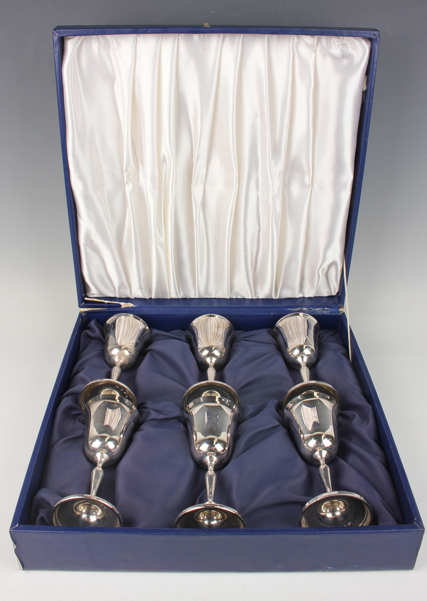 A set of six Elizabeth II Irish silver goblets, each with tapering circular bowl above a baluster - Image 2 of 3